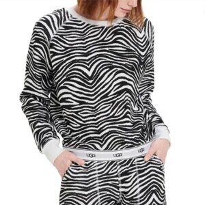New UGG Nena Logo Trim Animal Print Pullover Sweatshirt - S